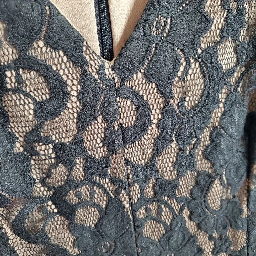 LRL Ralph Lauren Size 16 Dress Fitted Lined Sheer Lace Knee Length V-Neck Black - Picture 10 of 12